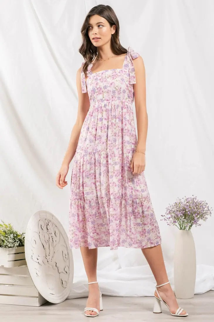 Darcy Ribbon Tie Midi Dress - Pink - FINAL SALE