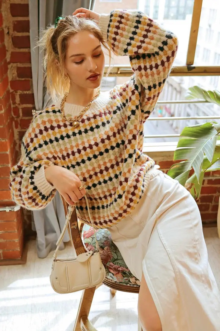 Vanessa Multicolor Crew Neck Sweater - Cream - FINAL SALE