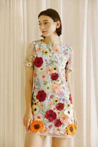 Floral Applique Mini Dress - FINAL SALE