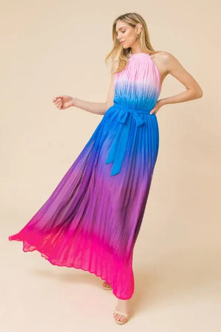 Calista Ombre Pleated Maxi Dress