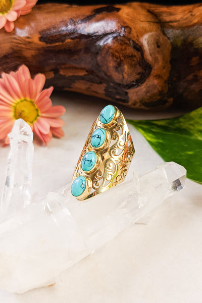 Filigree and Turquoise Statement Ring