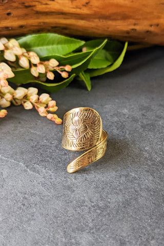 Etched Brass Ring, Adjustable Brass Ring