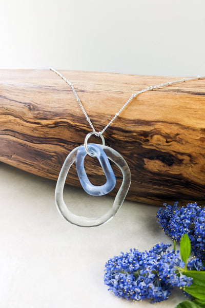 Small Wave Pendant Necklace - Periwinkle and Clear
