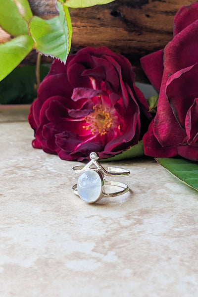 Rainbow Moonstone Double Band Sterling Silver Ring - FINAL SALE