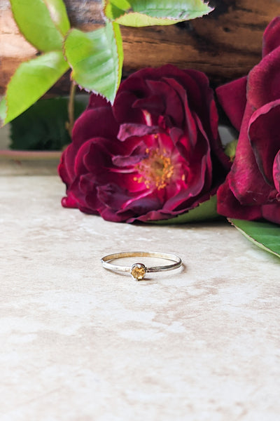 Petite Citrine Solitaire Sterling Silver Ring - FINAL SALE