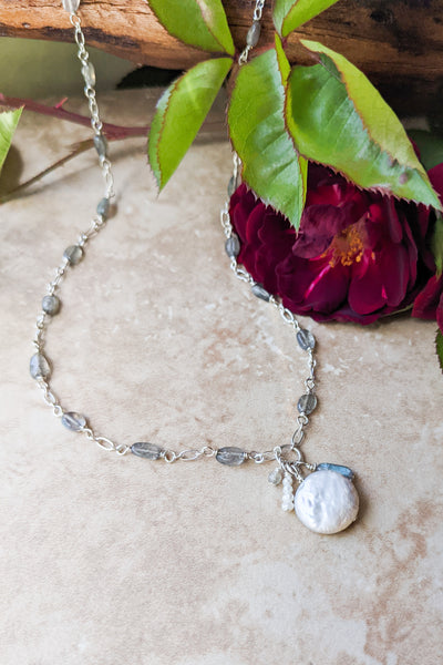 Pearl Pendant with Labradorite Chain Necklace - FINAL SALE