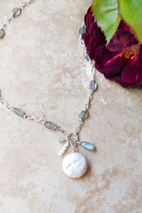 Pearl Pendant with Labradorite Chain Necklace