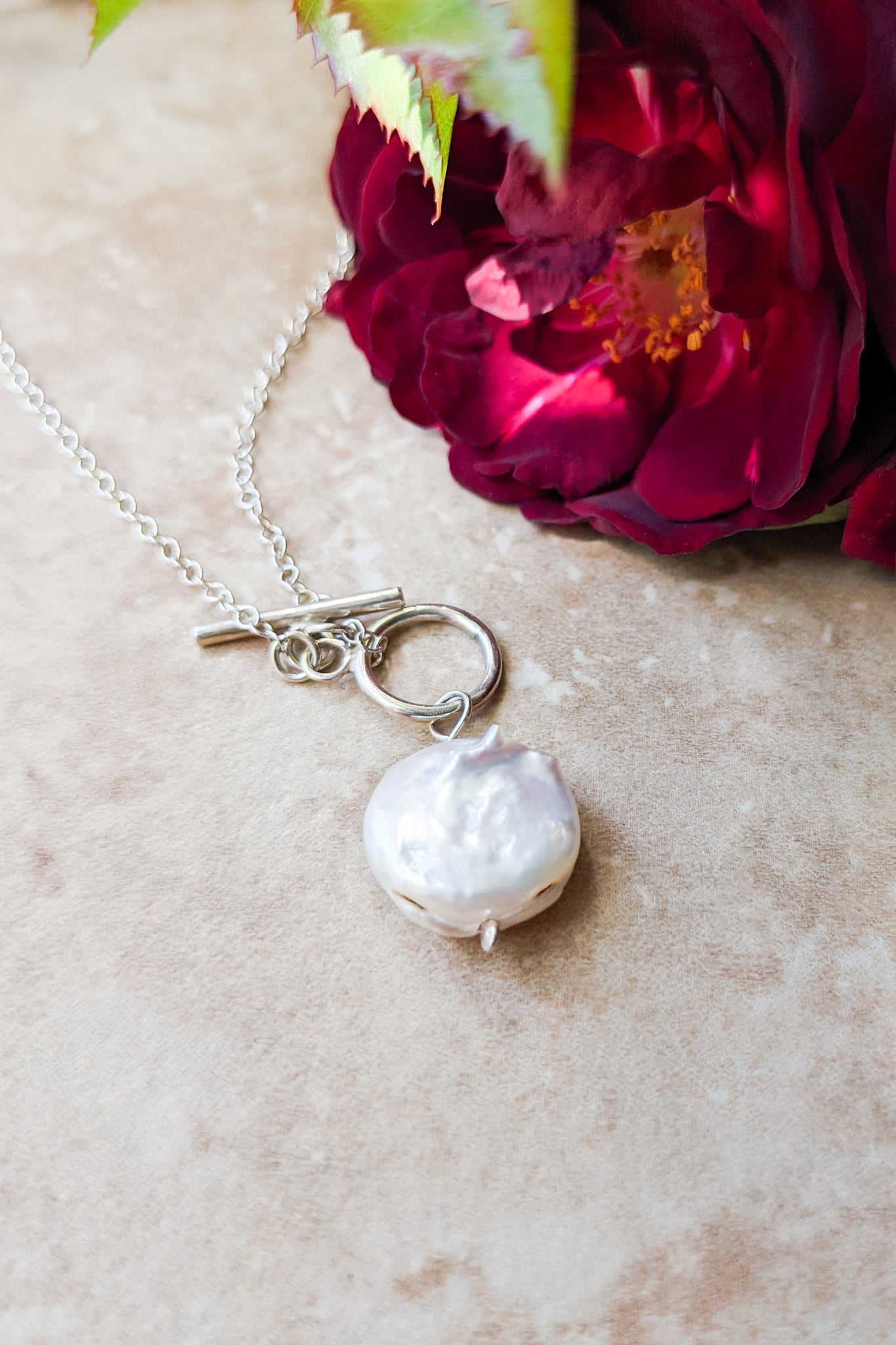 Toggle and Keshi Pearl Sterling Silver Necklace