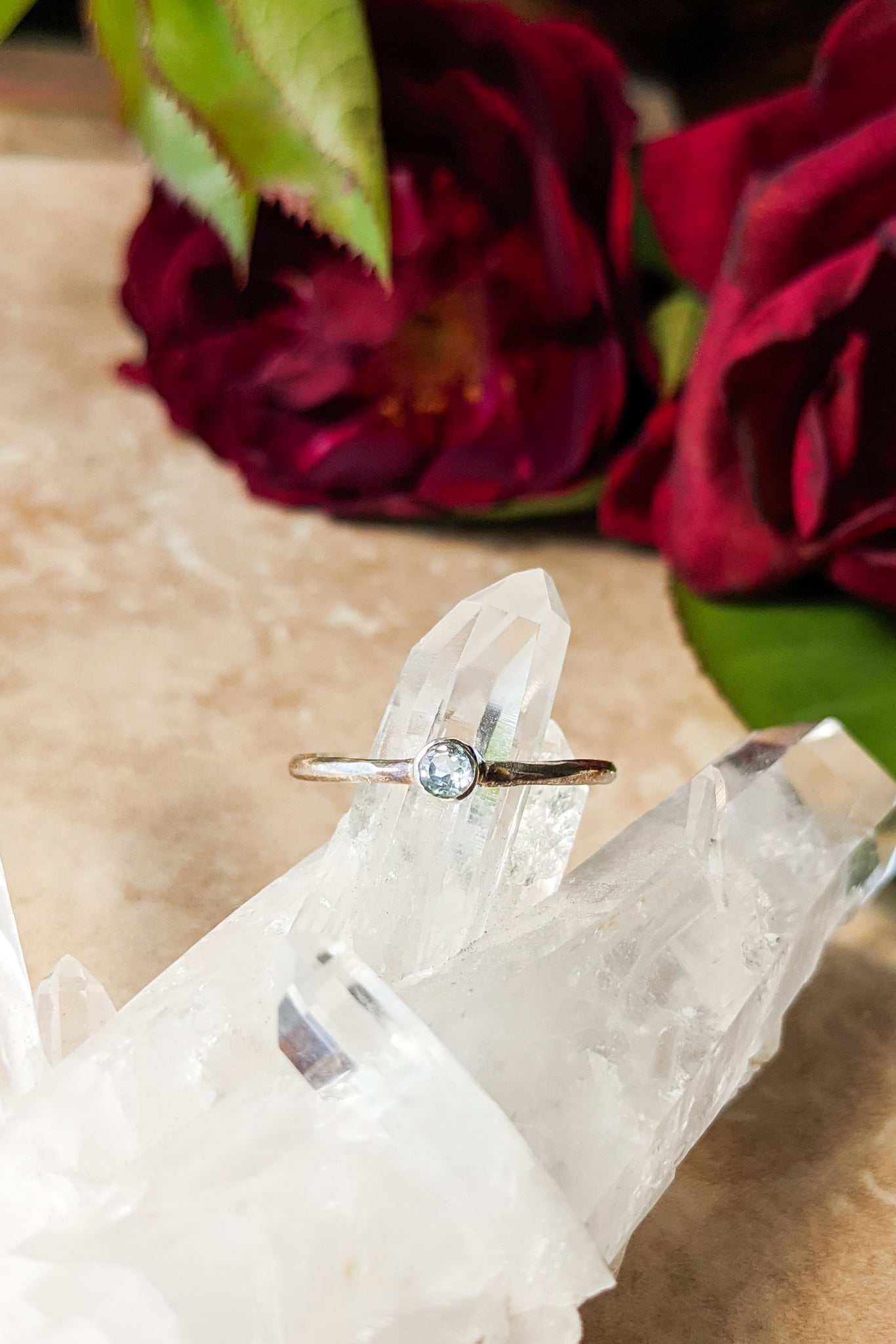 Dainty Blue Topaz Solitaire Sterling Silver Ring - FINAL SALE