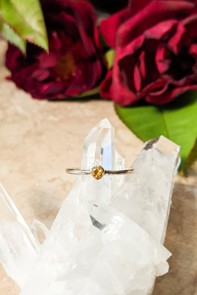 Petite Citrine Solitaire Sterling Silver Ring - FINAL SALE