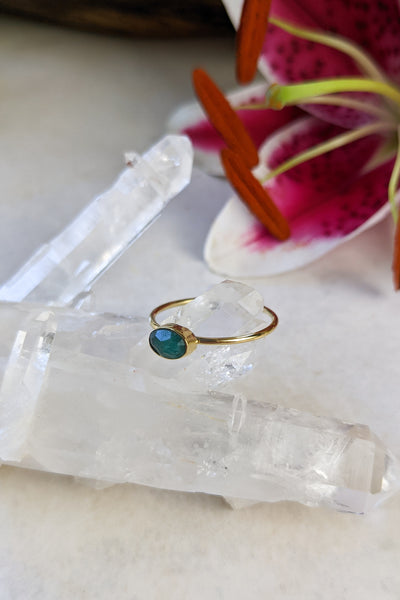 Oval Emerald Brass Stacking Ring - FINAL SALE