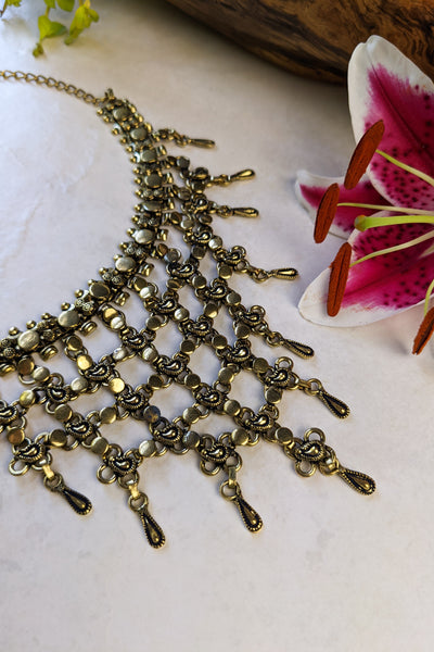 Aged Brass Macha Chainlink Collar Necklace