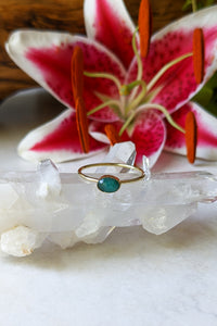 Oval Emerald Brass Stacking Ring - FINAL SALE