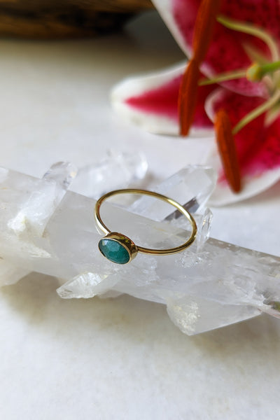 Oval Emerald Brass Stacking Ring