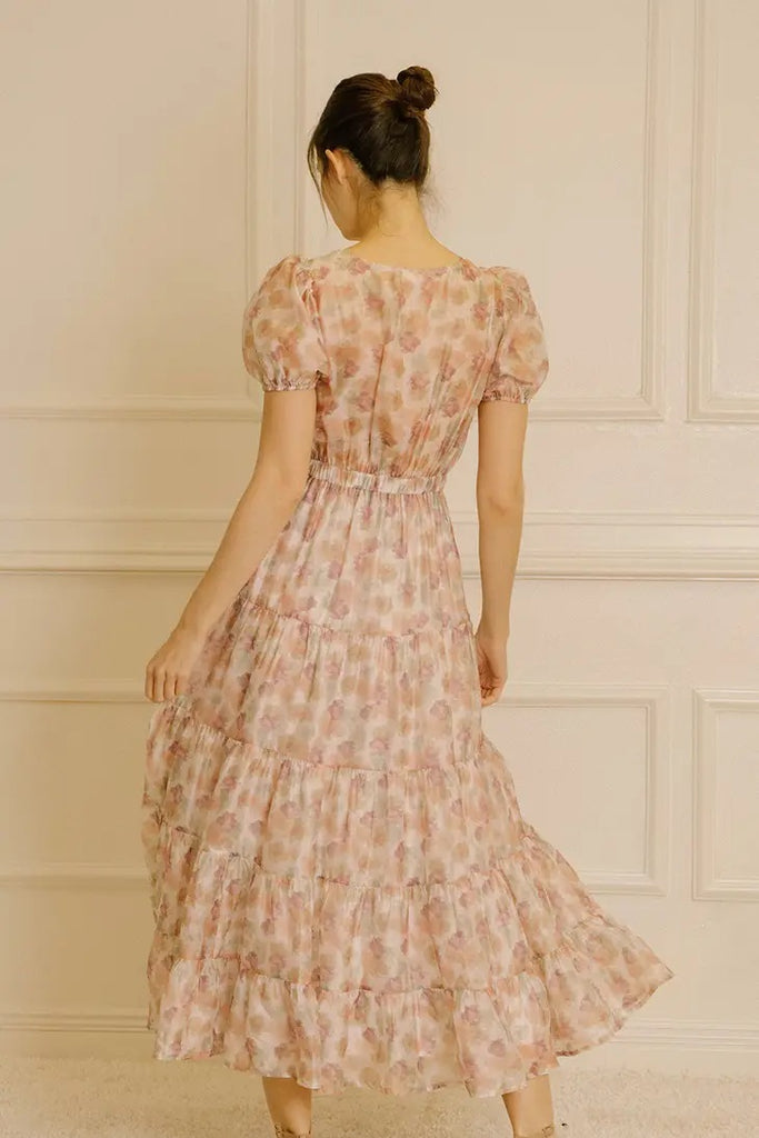 Watercolor Floral Tiered Midi Dress – Belle à Nouveau
