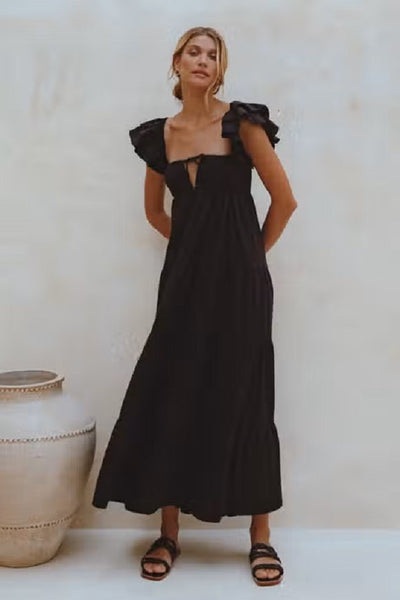 Nymph Linen Maxi Dress - Black