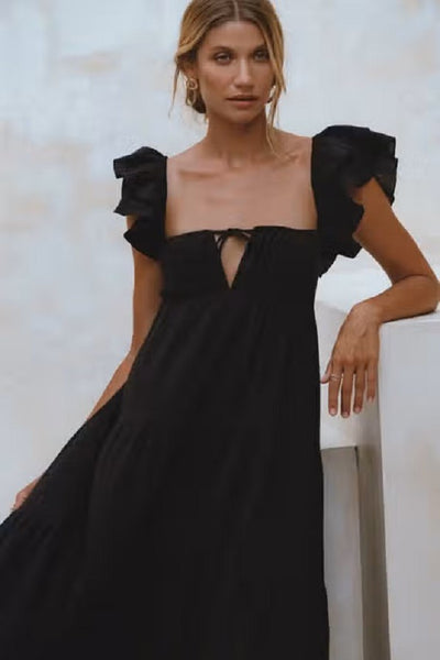 Nymph Linen Maxi Dress - Black