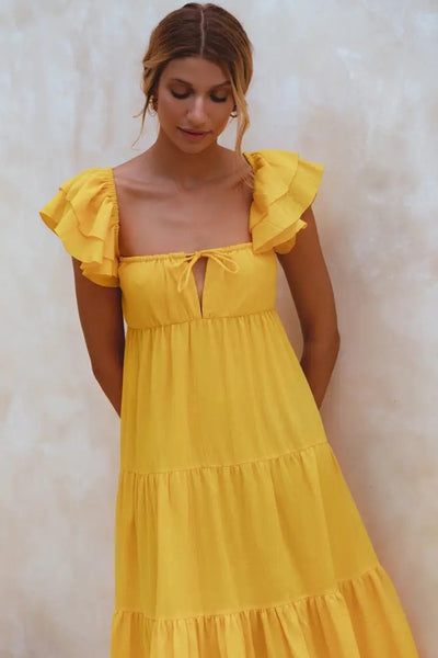 Nymph Summer Linen Maxi Dress - Sunglow