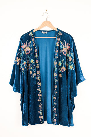 Pre-Loved Embroidered Velvet Short Robe
