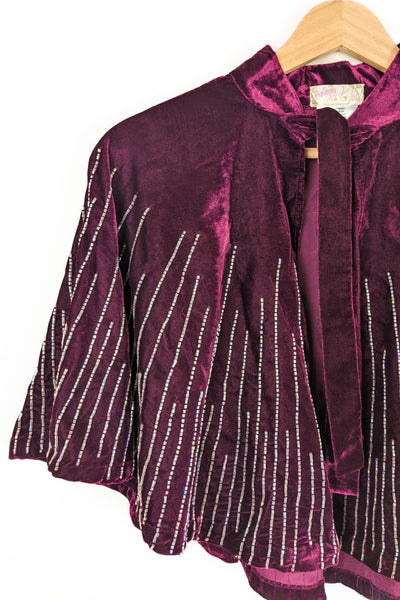 Pre-Loved Velvet Crush Embellished Caplet - Purple