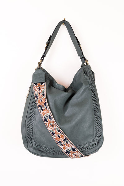 Aris Whipstitch Hobo Bag with Guitar Strap - Dark Teal