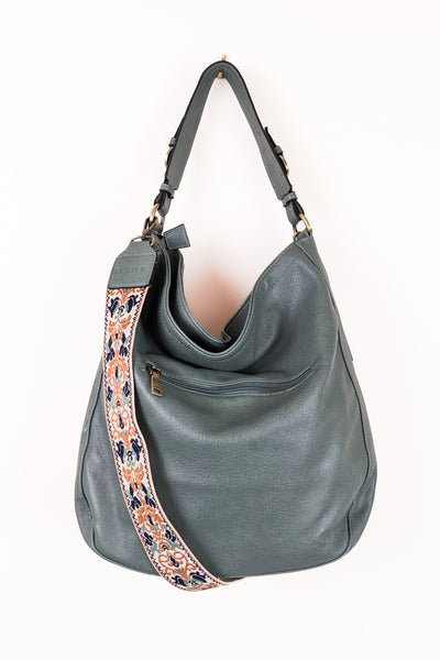 Aris Whipstitch Hobo Bag with Guitar Strap - Dark Teal