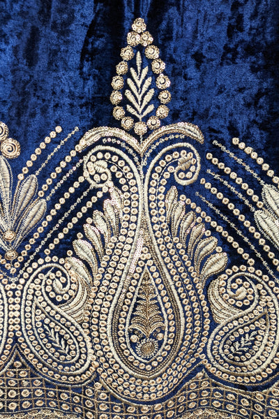 Pre-Loved Nyves Embroidered Velvet Long Jacket - Navy Blue - FINAL SALE