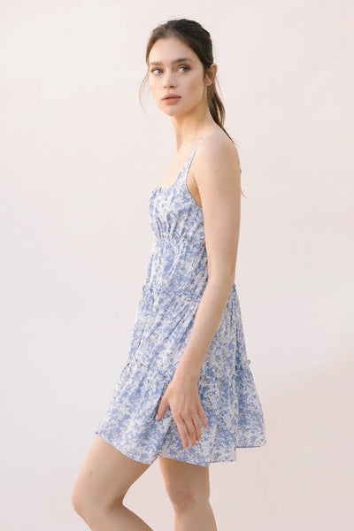 Blue Daisy Tiered Swing Mini Dress - FINAL SALE