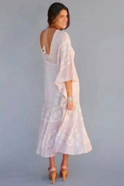 Jenny Long Dress With Lace - Apricot - FINAL SALE