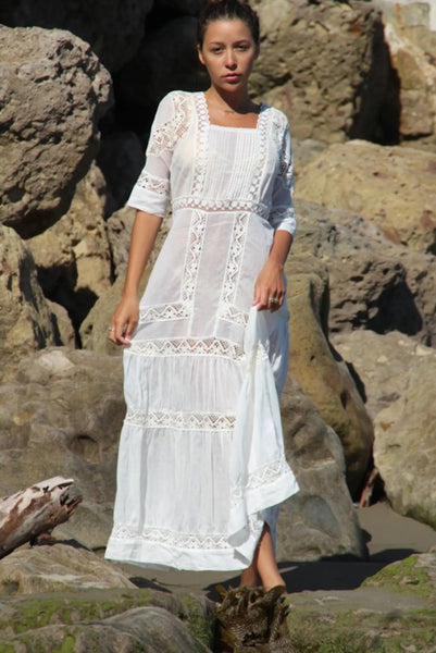 Victoria Long Dress With Lace - Ivory - FINAL SALE