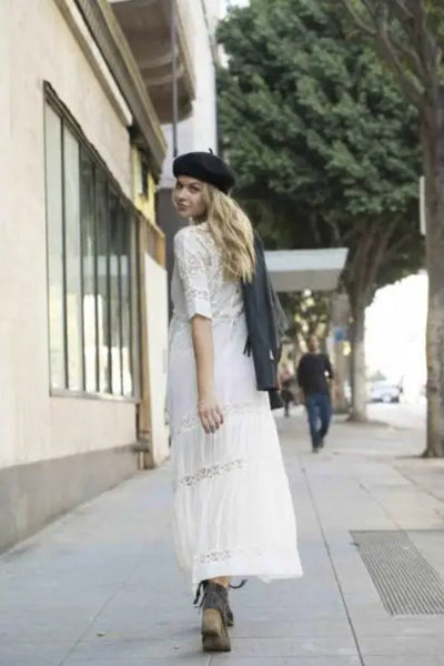 Victoria Long Dress With Lace - Ivory - FINAL SALE
