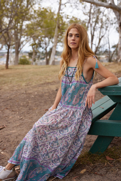 Betsy Printed Maxi Dress - Teal - FINAL SALE
