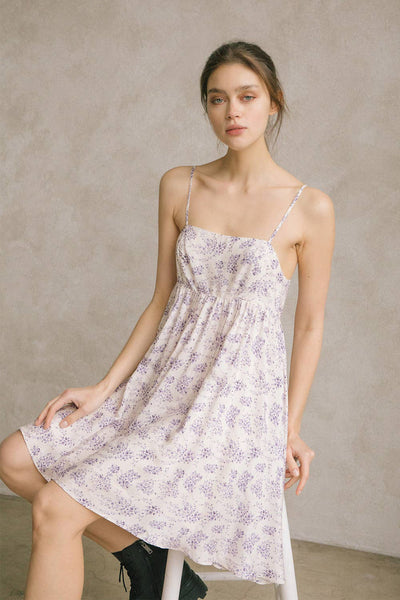 Purple and White Floral Mini Dress - FINAL SALE