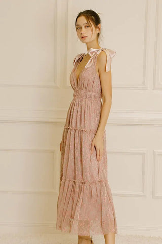 Glittering Goddess Maxi Dress - Pink - FINAL SALE
