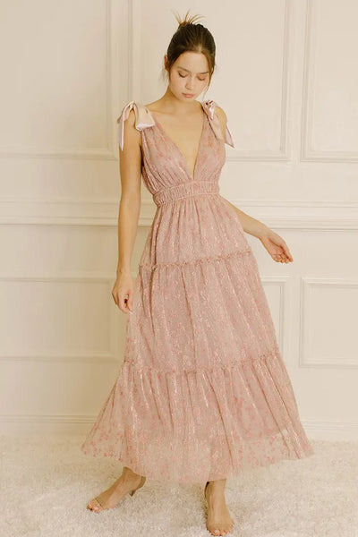 Glittering Goddess Maxi Dress - Pink