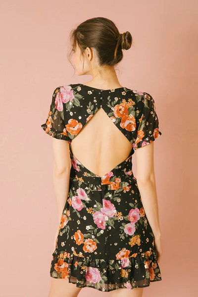 Roses and Gold Flowers Mini Dress - FINAL SALE