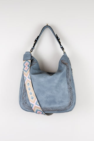 Aris Whipstitch Hobo Bag with Guitar Strap - Blue