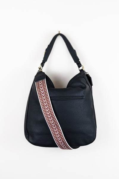 Aris Whipstitch Hobo Bag with Guitar Strap - Black - FINAL SALE