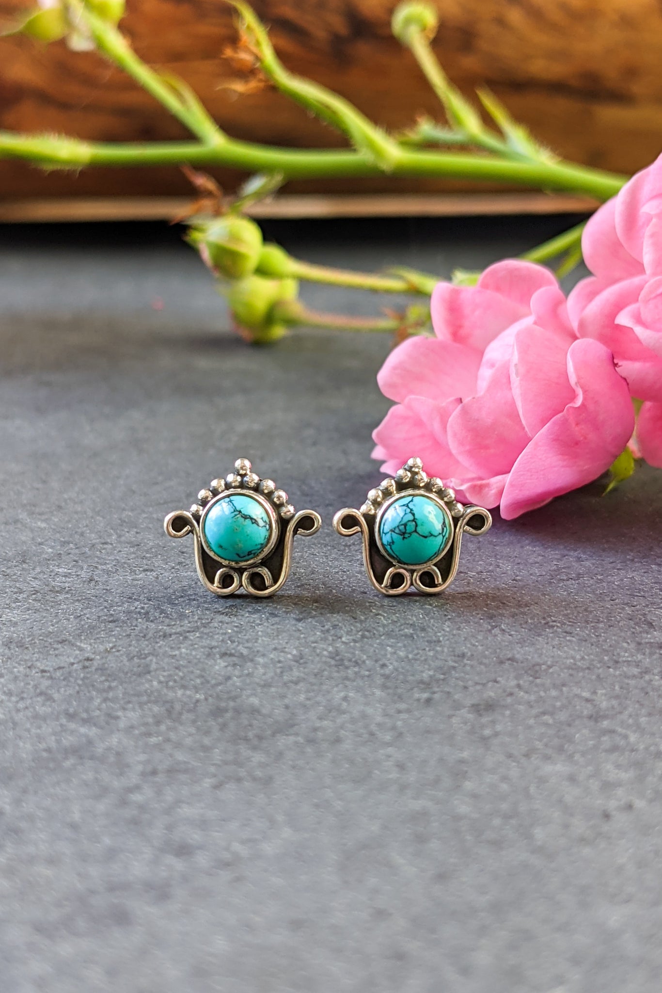 Turquoise Decorated Sterling Studs - FINAL SALE