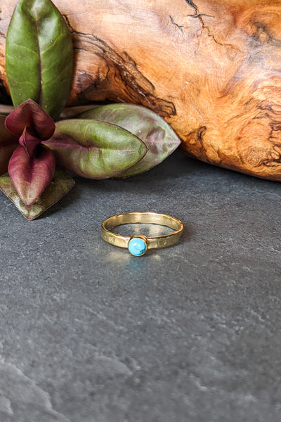 Round Turquoise Hammered Brass Stacking Ring - FINAL SALE
