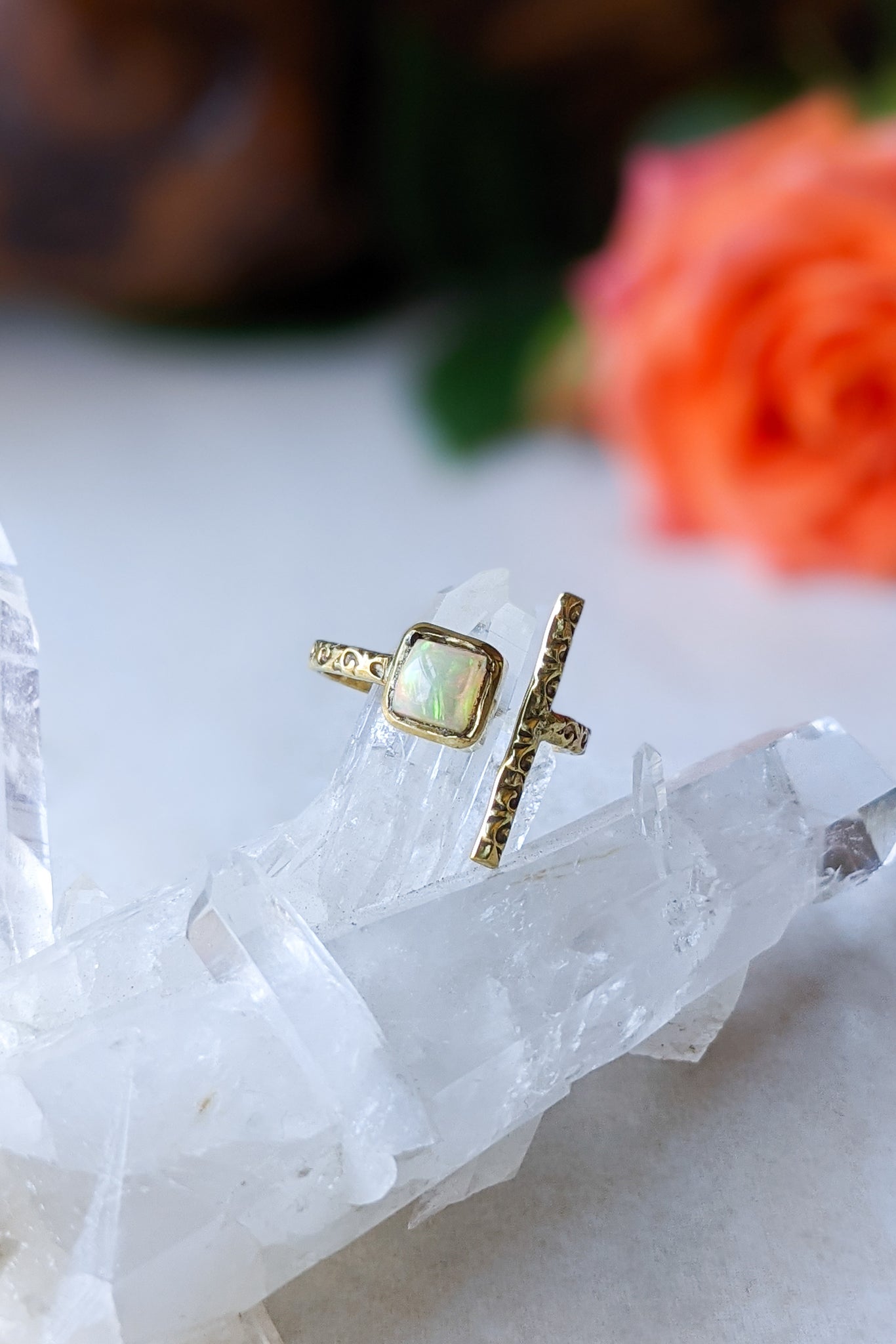 Opal Brass Bar Ring