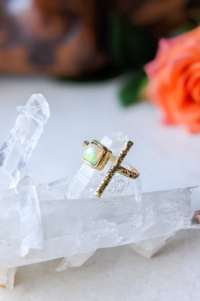 Opal Brass Bar Ring