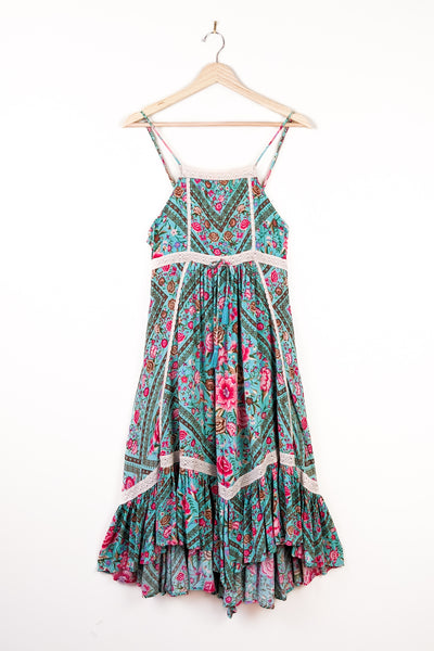 Pre-Loved Babushka Strappy Midi Dress - Turquoise