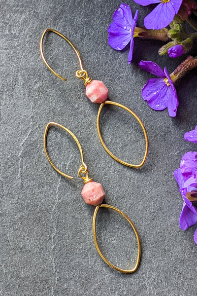 Oval Drop Earrings - Pink Opal