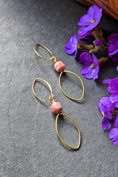 Oval Drop Earrings - Pink Opal