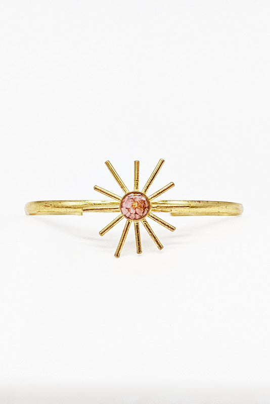 Sunshine Bracelet Cuff - Pink Opal and Gold Leaf - FINAL SALE