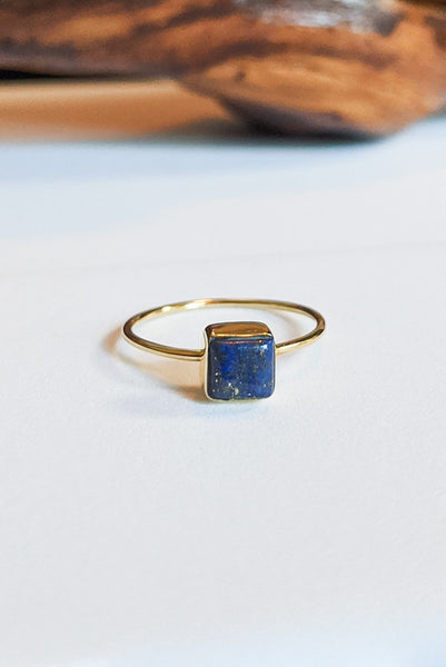 Square Lapis Brass Stacking Ring - FINAL SALE