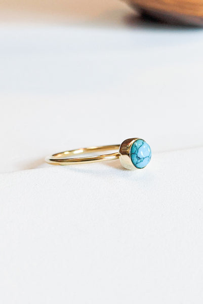 Round Turquoise Brass Stacking Ring - FINAL SALE