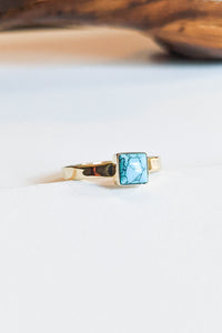 Square Turquoise Hammered Brass Stacking Ring
