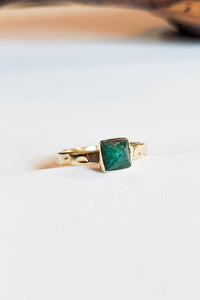 Square Emerald Hammered Brass Stacking Ring